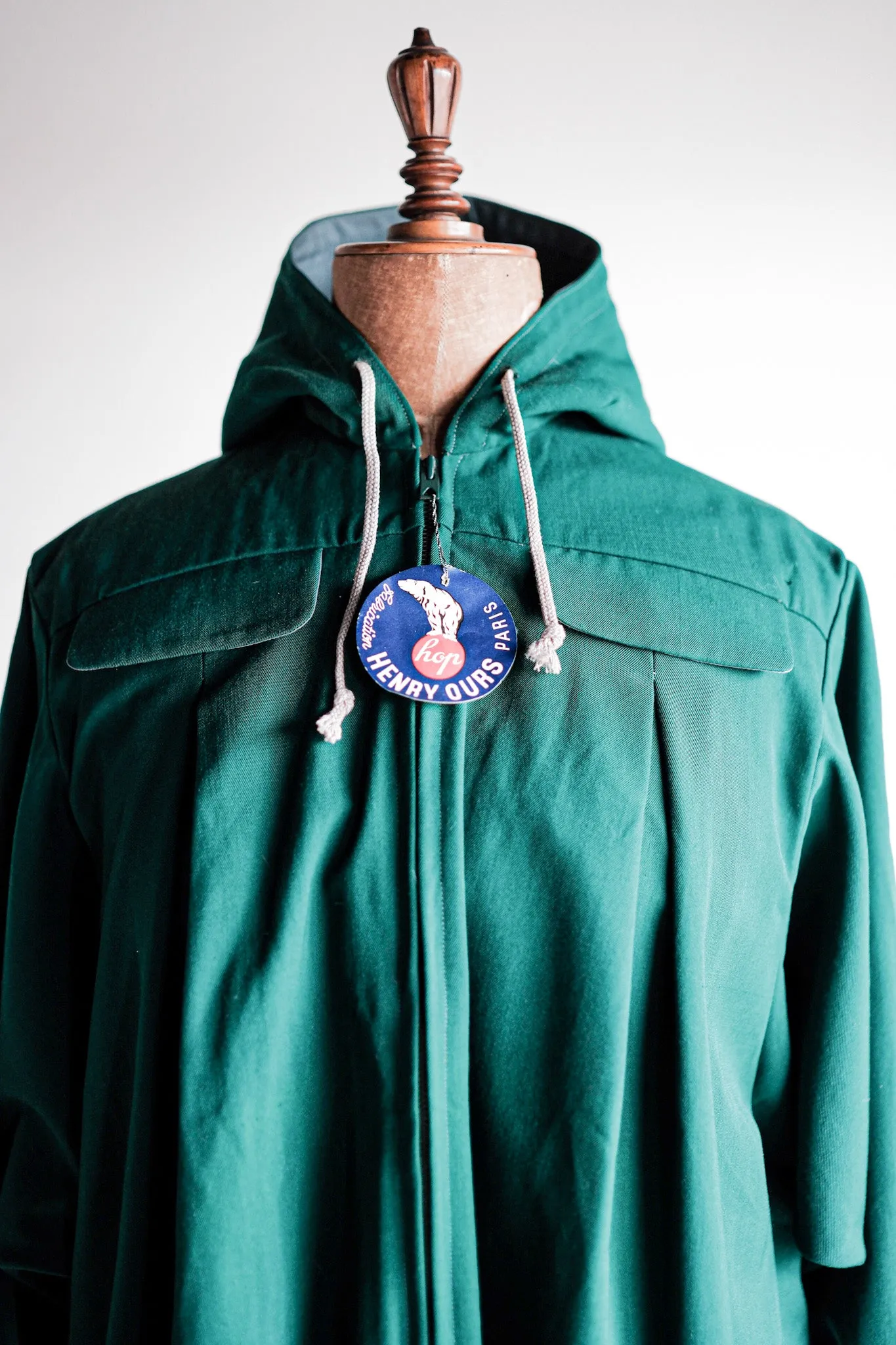 [~ 50's] Veste à capuche en laine verte vintage française 