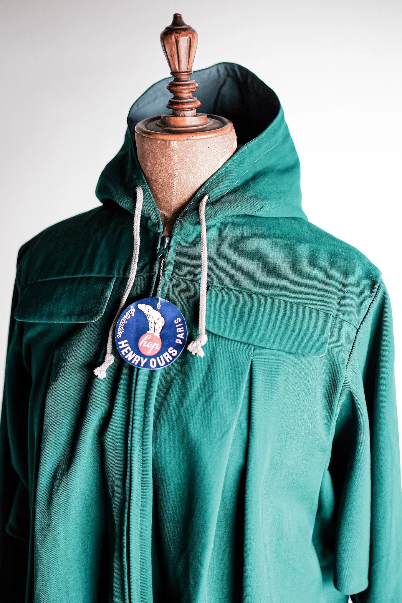 [~ 50's] Veste à capuche en laine verte vintage française 
