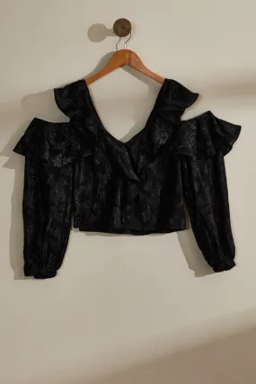 Blouse cropped à paillettes noire