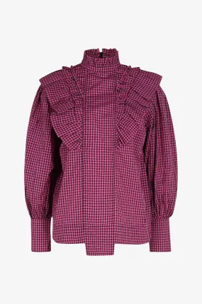 Blouse en seersucker à carreaux vichy et volants