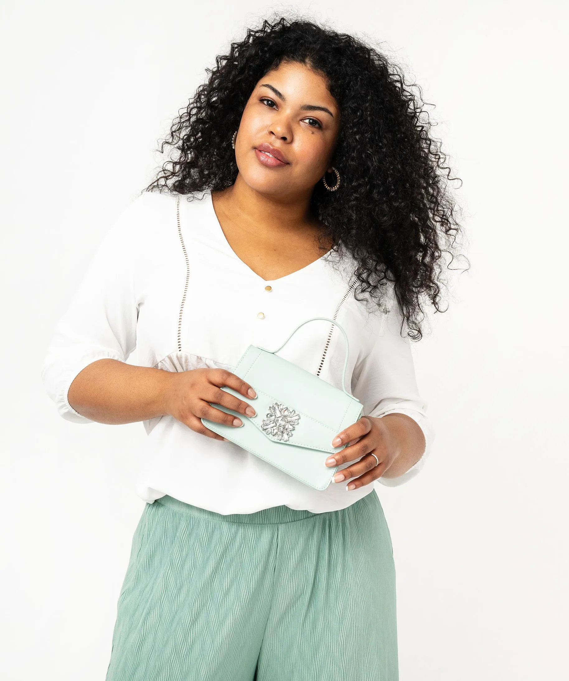 Blouse grande taille manches 3/4 en maille fluide femme ecru