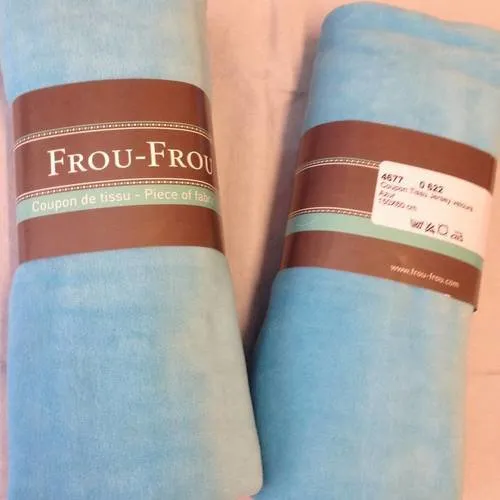 Coupon de tissu jersey velours couleur azur