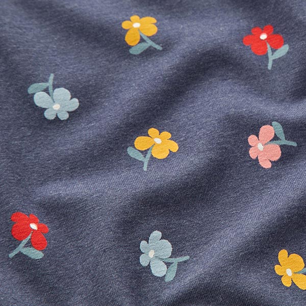 Jersey coton Petites fleurs – bleu marine
