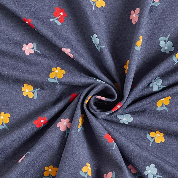 Jersey coton Petites fleurs – bleu marine