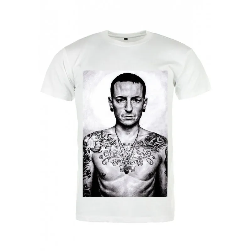 LINKIN PARK - T-SHIRT BLANC CHESTER BENNIGTON ILLUSTRATION