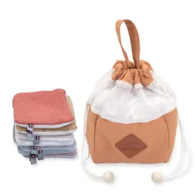 Pochon distributeur et ses 8 lingettes lavables, Jeanne marron - Sevira Kids