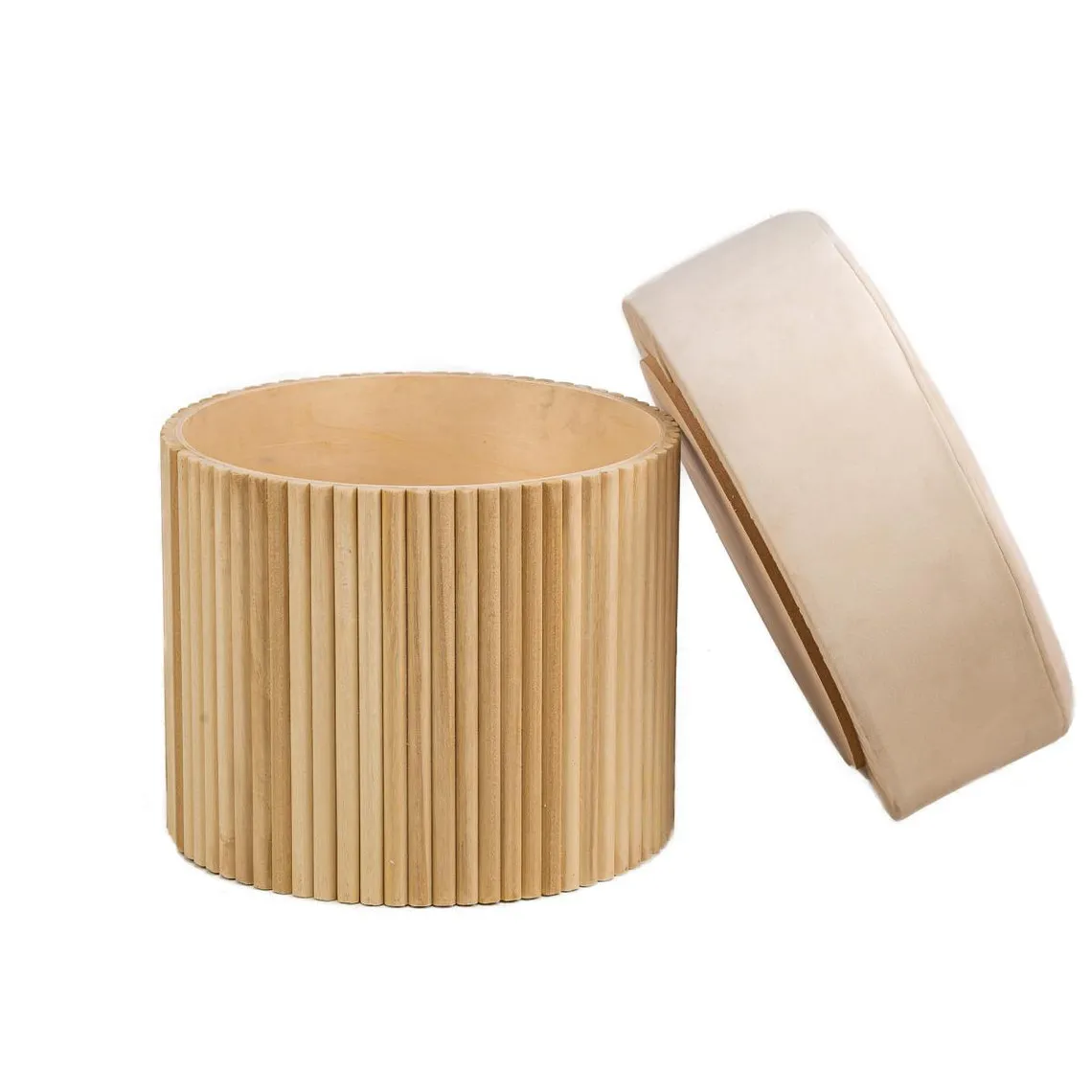 Pouf de Salon Base en Bois Marron assise en velours | 3 Suisses