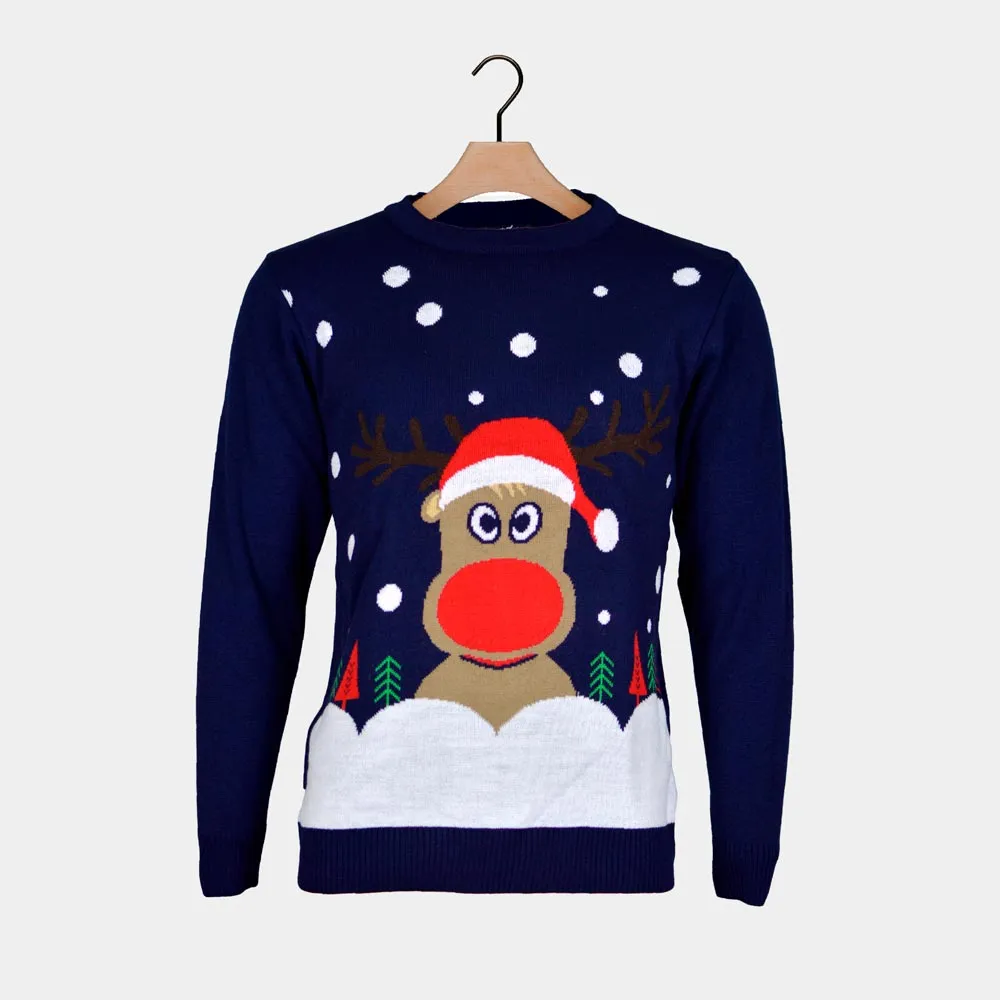 Pull de Nol pour Femme Bleu Marine avec Renne du Père Nol