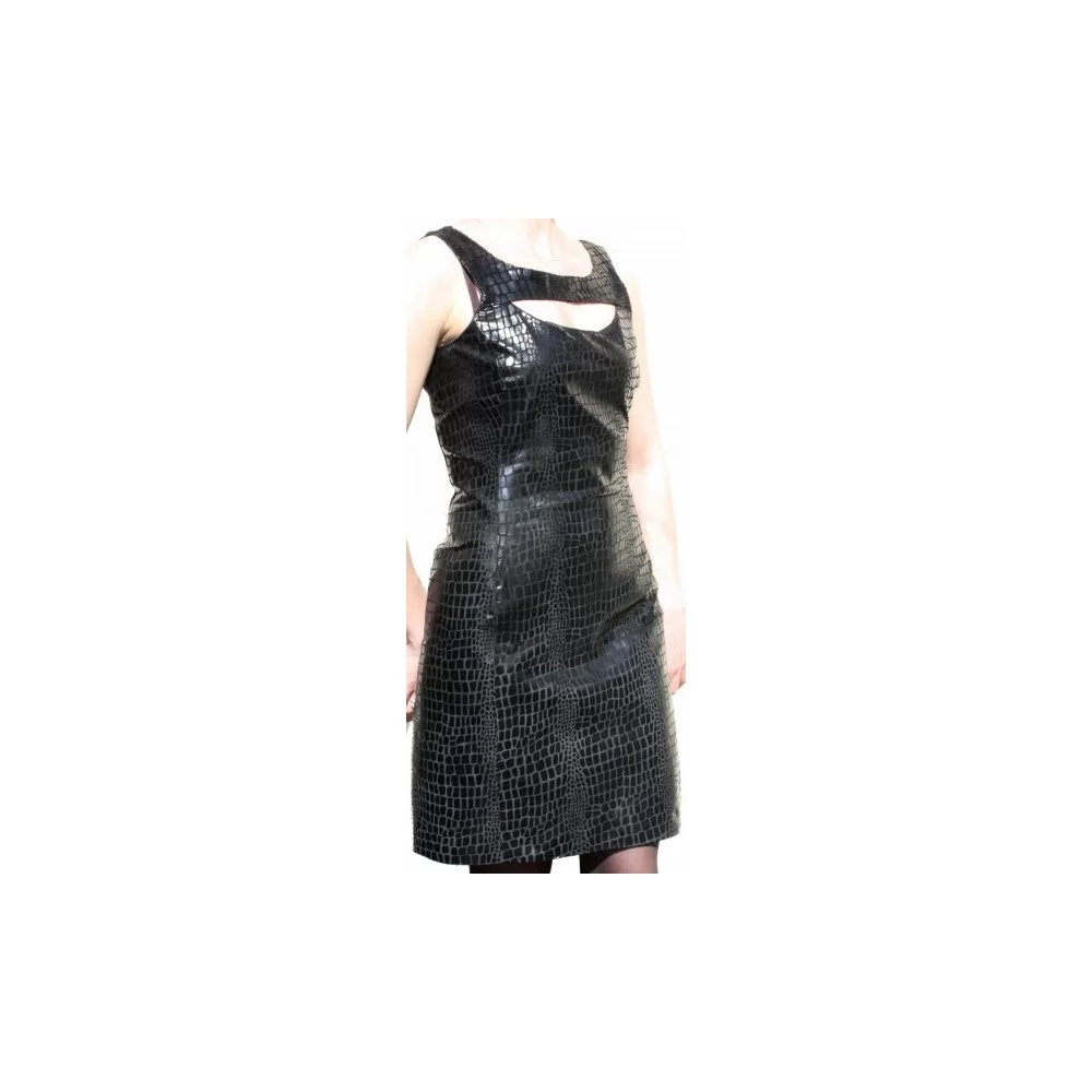 Robe cuir agneau noir impression reptile modèle Capucine