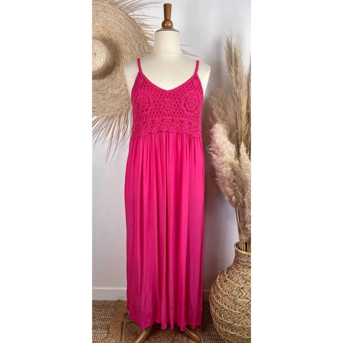 Robe longue bohème bretelles crochet grande taille