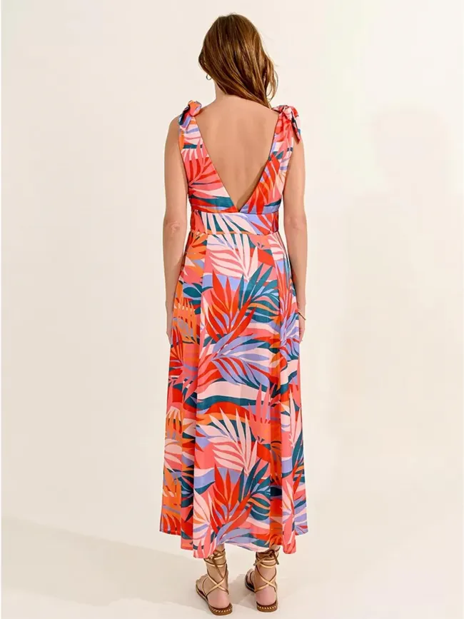Robe longue bretelles nouées multicolore femme - Molly Bracken | wimod